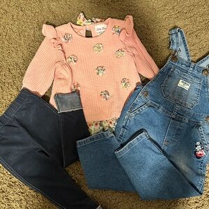 Pink Floral Top and Denim Overalls Set